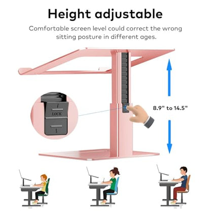 Ergonomic Aluminum Laptop Stand for Desk Adjustable Sit to Stand Riser DJ Laptop Stand Adjustable Height from 7-15 Inches Aluminum - color: Rose