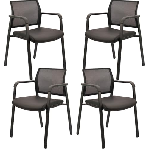 CLATINA Mesh Back Stacking Guest Chairs Leather,Stackable Waiting Room Arm Chair with PVC Upholstered for Office Reception Hospital Lobbies Schools Conference Medical Meeting Churches Black,Set of 4 - size: 4 Pack