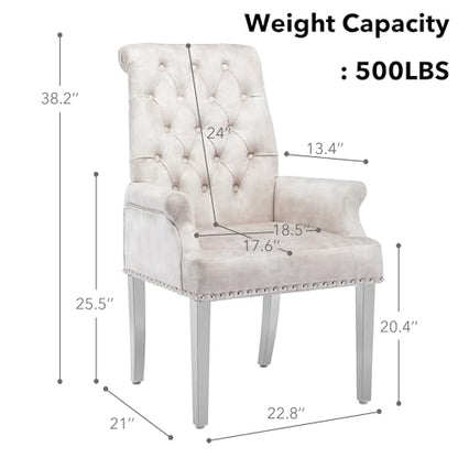 LOULENS Velvet Dining Chairs Set of 4, Dining Chairs with Arms, Beige | Upholstered, High Back, Tufted, Luxurious, Stainless Steel Leg, for Kitchen & Dining Room - color: Beige, size: 4 PCS