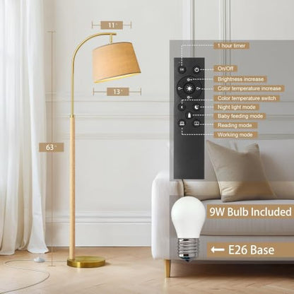 Real Wood Floor Lamps for Living Room Bedroom, 62" Mid Century Modern Lamp - color: Natural & Gold