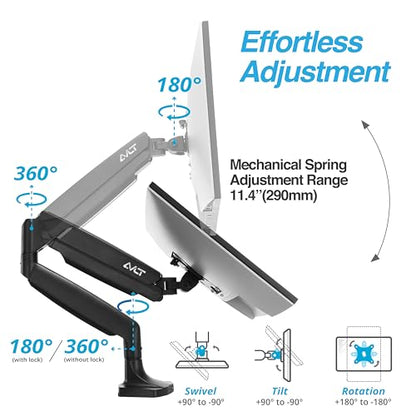 AVLT Single 17"-45" Monitor Arm Desk Mount Premium - Black - color: Black