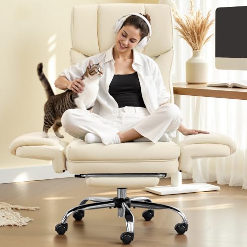 FelixKing Office Chair, Flip Armrests for Pets Criss Cross Legged, White - color: White