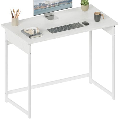 ALISENED Office Desk, 37.5 Inch Home Office Desk with Metal Frame, Gaming Desk, Scratch-Resistant Study Table for Home Bedroom, White - color: White, size: W-37.5in