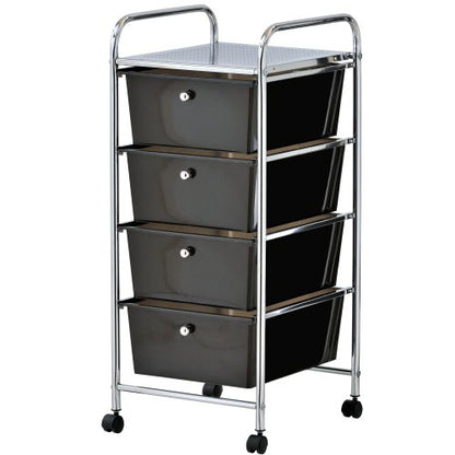 VonHaus 4 Drawer Plastic Storage Trolley, Multipurpose Storage Drawer Rolling Cart, Unit Home Office Stationery Organisation, Make-up, Beauty - Mobile Design 4 Tier Shelving and Castor Wheels - Black
