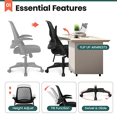 NEO CHAIR Office Desk Chair, Ergonomic Mesh with Flip-Up Armrests, Black - color: Black