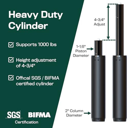 Office Chair Cylinder Replacement with Removal Tool (As Seen On PBS) - Heavy Duty Pneumatic Gas Lift Piston for Desk Chairs and Gaming Chairs - Universal Fit - style: Cylinder Replacement Kit