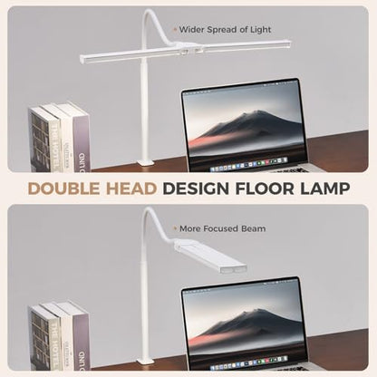 Voncerus LED Desk Lamp for Home Office, Double Head Desk Light with Clamp - color: White Pro