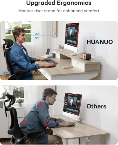 HUANUO 48 x 30 inch Electric Standing Desk with 4 Drawers, Natural - color: Natural, size: 48 x 30 inch
