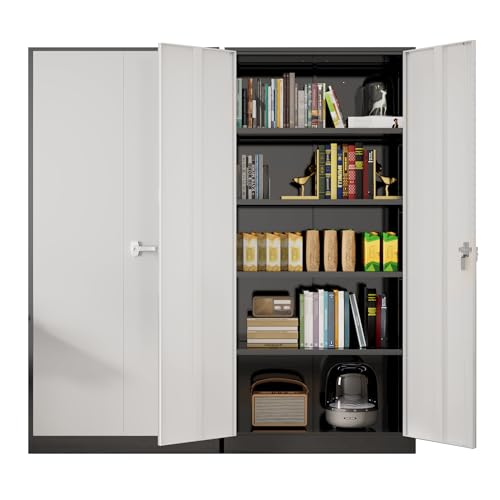 Greenvelly Metal Garage Storage Cabinet with Doors and Adjustable Shelves,72" Steel Lockable File Cabinet for Home Office,Garage,School(Black Grey,36" W x 18" D) - color: Black Grey, size: Large 72"