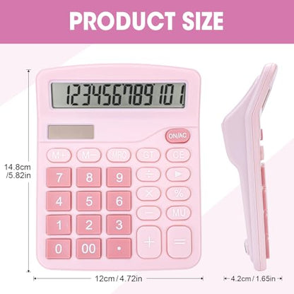 2 Pack Calculator, Pink Calculators Desktop 12 Digits with Large LCD Display and Sensitive Butto, Solar and Battery Dual Power, Desk Calculator - color: Pink-2P