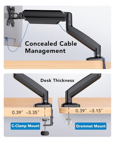 HUANUO Single Monitor Mount, Adjustable Monitor Arm for 13–34 Inch Screen Up to 22lbs, C-Clamp & Grommet Base, Ergonomic Stand for Work and Gaming, VESA 75x75mm or 100x100mm