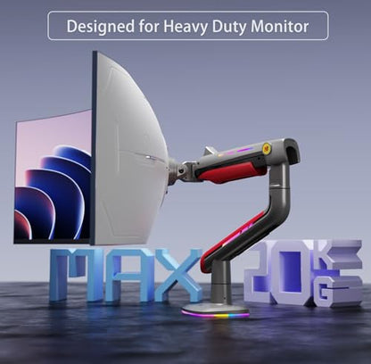 NB Gaming Monitor Arm or for 32 to 60 Inches Screen, Load up to 20 kg, VESA 75/100, RGB-Light, Heavy Duty, Multi Angle Adjustable, Premium Aluminum, Red - color: Red