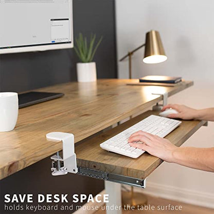 VIVO Clamp and 12 inch Rail Set for DIY Custom Wooden Keyboard Trays (Tray Not Included), Under Desk Pull Out Slider Track with Extra Sturdy C-clamp Mount System, White, MOUNT-RAIL02W - color: White