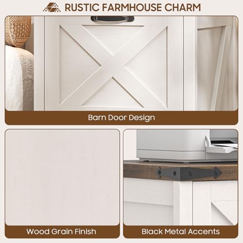 Halitaa Farmhouse File Cabinet with 2 Drawers for Home Office, Rustic White | Vertical Filing Cabinet Fits Letter and A4 Size, Farmhouse Printer Stand, Under Desk Wooden File Cabinet - color: Rustic White