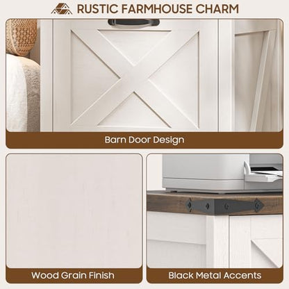 Halitaa Farmhouse File Cabinet with 2 Drawers for Home Office, Rustic White | Vertical Filing Cabinet Fits Letter and A4 Size, Farmhouse Printer Stand, Under Desk Wooden File Cabinet - color: Rustic White