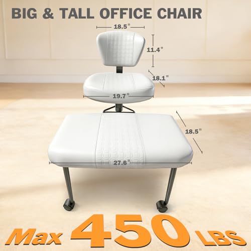 Meditation Chair with Footrest, 360° Swivel Height Adjustable Criss Cross Chair, White PU Padded Wide Seat, Home Office Desk Chair for Reading, Yoga, Peaceful Living - color: White
