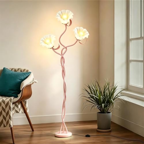 Flower Floor Lamp for Living Room, Flower Standing Lamp with 3 Color Temperatures, LED Flower Reading Lamp, Modern Floor Lamps with Gooseneck, Floral Floor Lamp for Girls' Bedroom Home Decor (Pink) - color: Pink