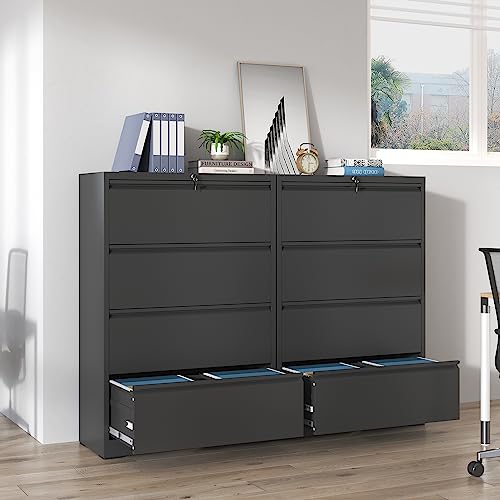 IKIMI 4 Drawers Lateral File Cabinets,Black Metal Filing Cabinet for Office - color: Black, size: 15.7"D x 35.4"W x 52.3"H