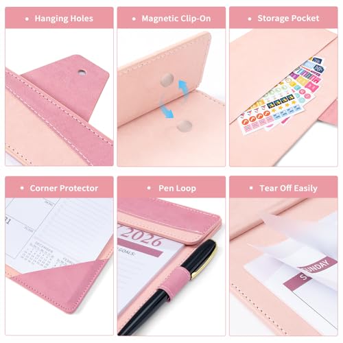 Ospelelf Desk Calendar 2026-2027 with Storage Pocket Protective Cover Large 12"x17" Leather Monthly Wall Planner Pad 18 Months January 2026 - June 2027 Pink - color: Pink, size: 12" X 17" (Jan.2026 - June.2027)