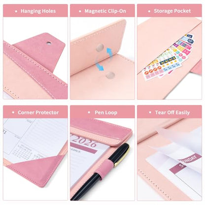 Ospelelf Desk Calendar 2026-2027 with Storage Pocket Protective Cover Large 12"x17" Leather Monthly Wall Planner Pad 18 Months January 2026 - June 2027 Pink - color: Pink, size: 12" X 17" (Jan.2026 - June.2027)