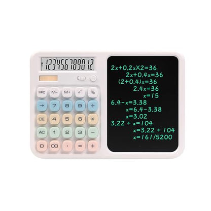 Calculator with Writing Tablet, Desktop Calculator with LCD Notepad, 12-Digit Large Display, Dual Power (Solar & AAA Battery), Erasable Memo Pad with Stylus for Office Finance School (White) - color: White