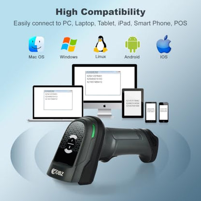 OBZ 1D 2D Barcode Scanner Bluetooth,Handheld with Charging Dock Code Reader - style: Bluetooth Scanner with Base