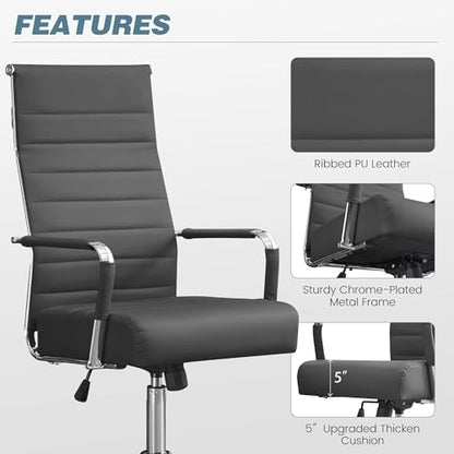 JOMEED Office Desk Chair,Conference Room Chair,High Back PU Leather Swivel | Modern Executive Ribbed Design, Ergonomic, Height Adjustable, Wheels and Arms, for Home Office(Grey-Silver Frame) - color: Grey-sliver Frame
