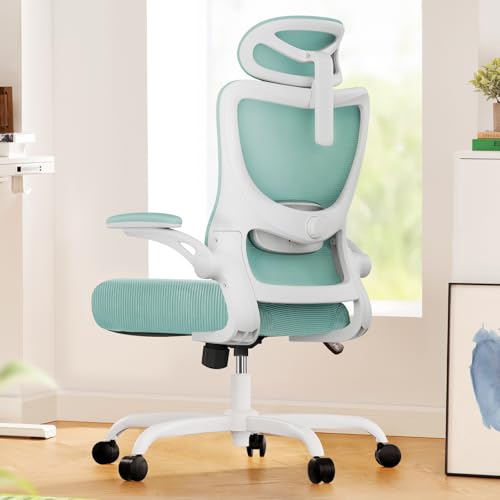 Marsail Ergonomic Office Chair: Office Desk Chair with High Back Mesh and Adjustable Lumbar Support Rolling Work Swivel Task Chairs with Wheel 3D Armrests and Headrest - color: Blue