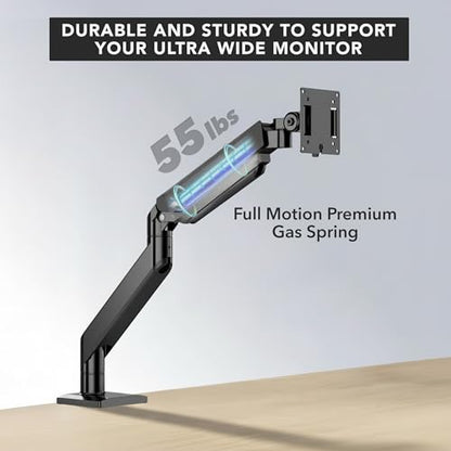 Mount-It! Heavy Duty Monitor Arm, 49-57" Ultrawide, 55 lbs | Full motion gas spring arm, tilt swivel rotate, VESA 75 & 100, fits Samsung Odyssey G9.