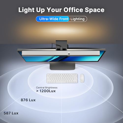 Syrinx 16.7" Monitor Light Bar, No Screen Glare USB LED Screen Lamp | 1200LM Eye Care Light, Touch & Gesture Control, Stepless Dimming, Compatible with Flat & Curved Monitors for Home Office - color: Gray