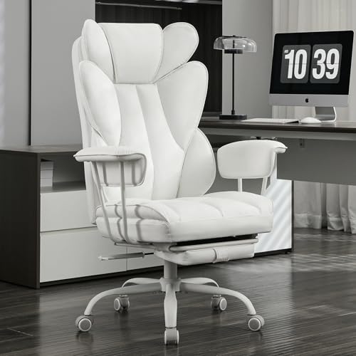 amseatec Big and Tall Office Chair, Reclining Executive Chair with Footrest - color: All White
