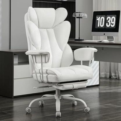 amseatec Big and Tall Office Chair, Reclining Executive Chair with Footrest - color: All White