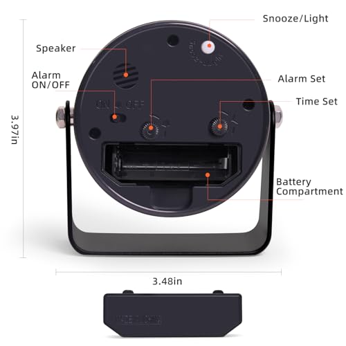 TIMESS Analog Alarm Clock with Snooze & Light, Silent Non-Ticking, Black | On-demand light, quartz movement, battery operated, easy to set, gentle wake alarm, bedside clock for home, travel, or office - color: Black