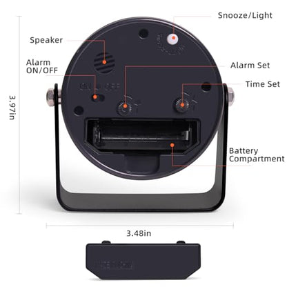 TIMESS Analog Alarm Clock with Snooze & Light, Silent Non-Ticking, Black | On-demand light, quartz movement, battery operated, easy to set, gentle wake alarm, bedside clock for home, travel, or office - color: Black