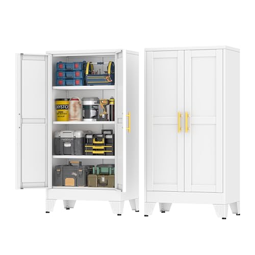 pozdeg 47.25" White Heavy Duty Metal Garage Storage Cabinet | Tool Cabinet with 2 Doors and 3 Adjustable Shelves, Heavy Duty Steel Organizer Cabinet for Garage, Home, Office & Basement - color: White, size: 11.8"D x 23.6"W x 47.25"H