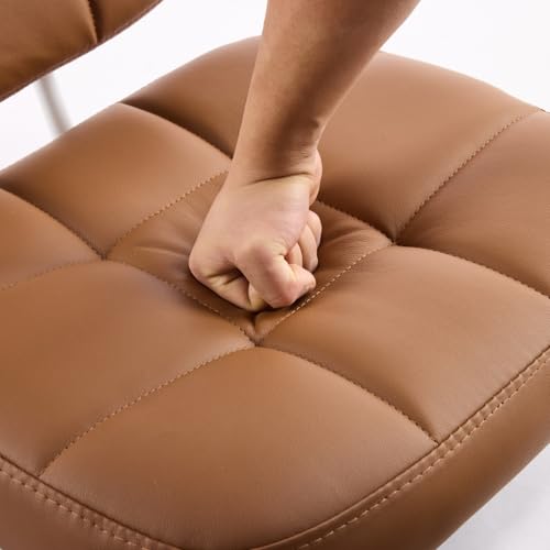 VINGLI Compact Small Desk Chair, Cute Armless Chair with Wheels, Vanity Chair with Low Back, Height Adjustable Task Chair for Small Spaces, Office, Bedroom, Make Up Room, PU Leather, Brown - color: Warm Brown