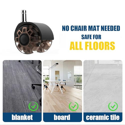 Minewill 2" Office Chair Wheels - Protection for Hardwood Floors and Carpet | Heavy Duty 2000 LBS, 360° Silent Smooth, Standard Stem 7/16″* 7/8″(11mm*22mm),Office Furniture Casters Set of 5(Brown) - color: Brown
