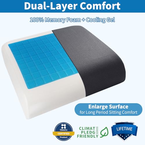 YOUFI Extra Thick Large Seat Cushion -19 X 17.5 X 4 Inch Gel Memory Foam Cushion with Carry Handle Non Slip Bottom - Pain Relief Coccyx Cushion for Wheelchair Office Chair (Black (1PACK)) - color: Black (1pack)