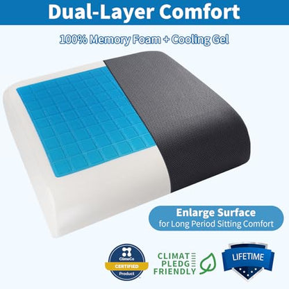YOUFI Extra Thick Large Seat Cushion -19 X 17.5 X 4 Inch Gel Memory Foam Cushion with Carry Handle Non Slip Bottom - Pain Relief Coccyx Cushion for Wheelchair Office Chair (Black (1PACK)) - color: Black (1pack)