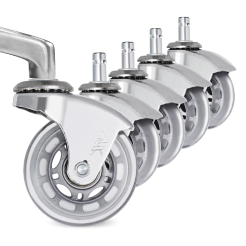 Office Chair Wheels Replacement (Set of 5) - 2.5" Heavy Duty Desk Chair Casters, Quiet Smooth Rolling Thermoplastic Rubber Wheels for Hardwood Floors, Universal Fit (Chrome/Clear) - color: Grey/Clear, size: 2.5 inch Chrome Bracket