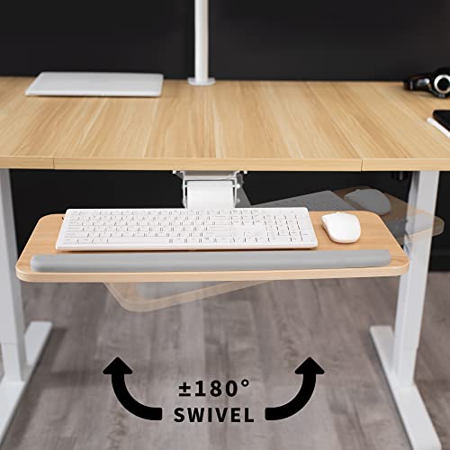 VIVO Light Wood Under Desk 25 x 10 inch Keyboard Tray, MOUNT-KB03C | Adjustable Computer Keyboard and Mouse Platform, Ergonomic Under Table Desk Mount Drawer, Full Swivel - color: Light Wood, size: 25"