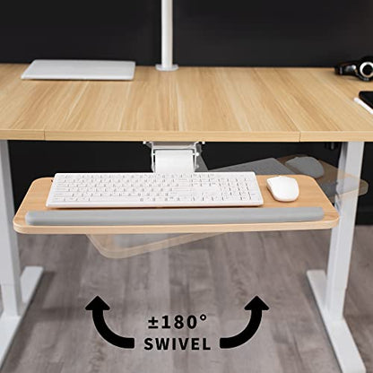 VIVO Light Wood Under Desk 25 x 10 inch Keyboard Tray, MOUNT-KB03C | Adjustable Computer Keyboard and Mouse Platform, Ergonomic Under Table Desk Mount Drawer, Full Swivel - color: Light Wood, size: 25"