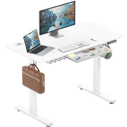 SHW 48-Inch Electric Height Adjustable Standing Desk w/Drawer, White - color: White, size: 48-Inch