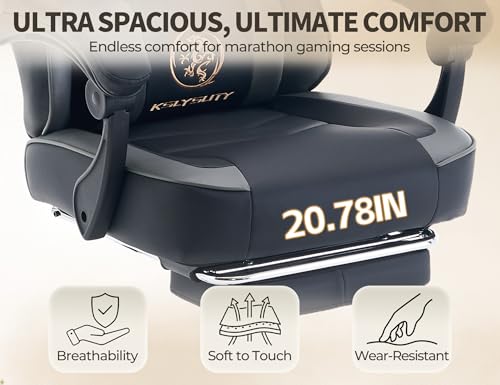 Office Desk Computer Gaming Chair for Adults, Ergonomic High Back Gamer Chair with Massage and Pocket Spring Cushion, Swivel Comfy Video Game Chairs with Footrest and Lumbar Support (Black Grey) - color: Base Grey Leather