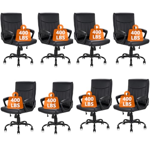 CLATINA Mid Back Leather Office Executive Chair with Lumbar Support and Padded Armrestes Swivel Adjustable Ergonomic Design for Home Computer Desk 8 Pack - color: Black, size: 8 Pack