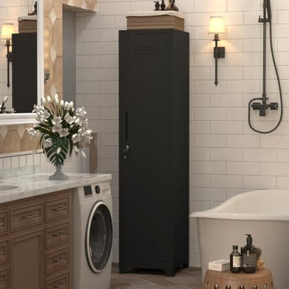 Utility Closet for Cleaning Supplies, Black Metal Storage Cabinet - color: 65"h 1 Door - Black