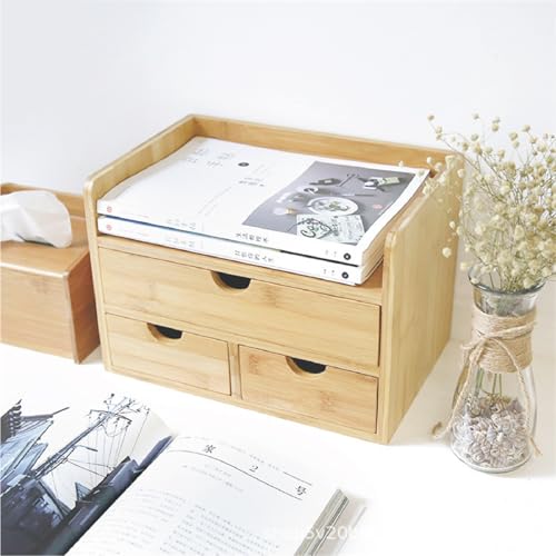 3 Drawer Bamboo Desk Organizer with Shelf – Makeup Storage & Tabletop Organizer for Home Office, Workspace, or Bathroom – No Assembly Required | Makeup Storage & Tabletop Organizer for Home Office, Workspace, or Bathroom – No Assembly Required