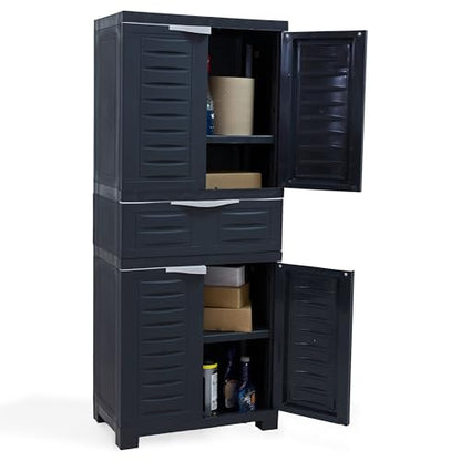 Sunnydaze 57" Garage Storage Cabinet with Doors & Shelves, Charcoal - color: Charcoal, style: With Drawer - 57" H