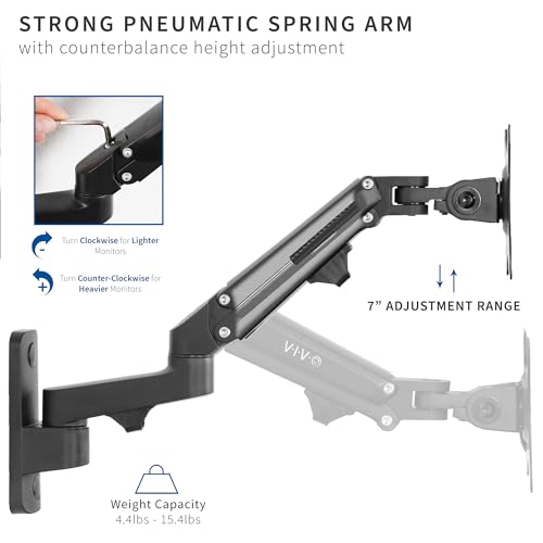 VIVO Black Single Monitor Wall Mount for 17 to 32 inch Screens, MOUNT-G100B | Premium Aluminum Monitor Mount, Pneumatic Adjustable Arm, Maximum VESA 100x100, Holds 15.4 lbs - size: 17" to 32"