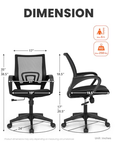 NEO CHAIR Office Computer Chair Ergonomic Mid-Back Desk Chair, Mesh Black | Breathable Mesh Back with Lumbar Support, Height Adjustment, Smooth Rolling Casters for Home Office, Study or Gaming Setup - color: Mesh Black